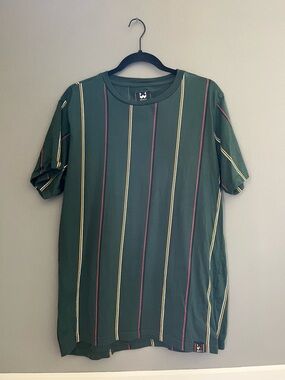 Westy MFG Co. Men's Green Vertical-Stripe Multi Color Crew Neck Tee Shirt Large